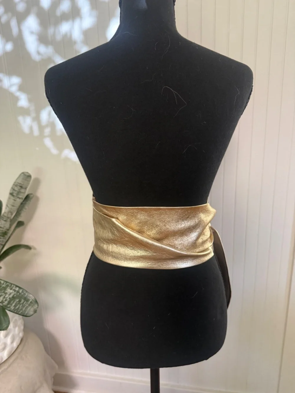 Suzi Roher Gold Metallic Leather Wrap Sash Belt XS Canada Handmade